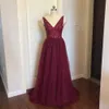 Beading Prom Dresses Plus Size Różowy Wysoki Split Tulle Sweep Pociąg Rękawów Suknia wieczorowa A-Line Lace Up Backless Vestido DE 210719