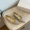 Kvinnor Luxur Designer Shoe Mary Jane Slip On Bailey Ballet Flat Shoes Gem-Embelled Studded Anklet Rhinestone Pärled Pearl Pointed Toes Dress Shoes