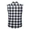 Mode Cowboy Mouwloze Plaid Shirt Mannen Casual Flanel Katoen Snap Shirts Mens Double Pocket Beach Party Vest Geruite Top 210522