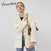 Yitimuceng Giacca di velluto a coste bianca Giacca da donna Cappotto invernale Moda Office Lady Blazer Giacca monopetto donna elegante e solida 210601