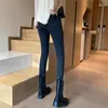 Faire qiu dong femelle ins taille haute jeans droits super feu élastique cultiver sa moralité montrer pantalon crayon mince 210429