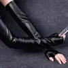 Women039s Thin Long Fingerless Pu Leather Driving Gloves Winter Warm Half Finger Arm Sleeve Nightclub Show Pekskärm Mitten 867238E