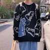 Spring Casual Tops Green Harajuku Knitted Sweater Men Pullover Streetwear Cartoon Dinosaur Graphic Sweater Male Clothing 211008