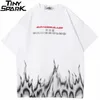 Streetwear Harajuku Men Tshirt Hip Hop Letter Fire Flame Print T Shirt Summer Short Sleeve Cotton Loose T-Shirt Tops Tees 210716