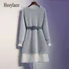 plus size office ladies mini sweater dresses winter thick warm patchwork ruffles long sleeve knitted dress women bodycon dresses G1214