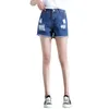 Hohe Taille Frauen Loch Vintage Blue Denim Shorts Sommer Casual Weibliche Einfarbig Lose Fit Jeans 210430