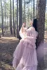 Katmanlı Ruffles Tül Kadın Pijama Uzun Kollu Annelik Seksi Kimono Hamile Parti Kadın Bathrobe Sheer Nightgown Robe Shawel