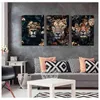 Kwiat Zwierząt Lion Tygrys Deer Leopard Streszczenie Płótno Malarstwo Wall Art Nordic Druku Plakat Dekoracyjny obraz Pokój Dekoracje 211222