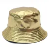 Guld och silver hajuku reversibel hink hatt tjejer män kvinnor mode läder fiske keps utomhus sommar fiskare hattar