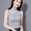 Korean Silk Women Blouses Woman Satin Mesh Tops Plus Size Sleeveless Shirts Blusas Mujer De Moda 210531