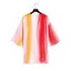 Boho gradient Imprimir Chiffon Bathing Terno Cover-Ups Plus Size Beach Wear Kimono Dress Mulheres Verão Swimsuit Cobertura A823 210420