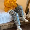 HOUZHOU Harajuku Plaid Pants Women Oversize Wide Leg Trousers Female Korean Style High Waist Checkered Pajama Spring Summer 210915