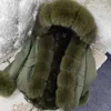 Maaokong Parka Kurtka zimowa Kobiety Prawdziwe Fur Coat Duży Naturalny Raccoon Futro Hood Grube Ciepłe Krótkie Parkas Streetwear 210925