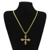 Earrings & Necklace Men Hip Hop Out Cuban Gold Tone Rhinestone Watch Karma-vajra Cross Pendant Miami Set Fashion Luxury Jewerly Sets