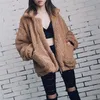 Elegant Faux Fur Coat Kvinnor Höst Vinter Varm Mjuk Zipper Jacka Kvinna Plush Overcoat Pocket Casual Teddy Outwear 3XL 211220