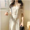 S-Lプラスサイズの夏のドレス女の子の渤国パーティー女性ビンテージホワイト半袖女性ESロングローブvestido 210423