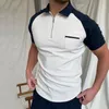 T-shirts van heren 2022 Zomer Mannen T-shirt Turn-down Kraag Kleur Blok Zipper Losse revers Pocket Tops Casual Plus Size