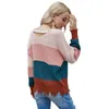 Pullovers och tröjor för kvinnor Höst Casual Långärmad Patchwork Färg V-Neck Female Mode Loose Streetwear Sweater 210608