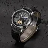 Skeleton Tourbillion Selbstaufzug Automatische Mechanische Männer Armbanduhr Schwarz Lederband Männliche Uhr Uhren Hombre Uhren Armbanduhren