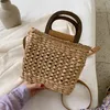 Mulheres verão palha rattan crossbody saco com punho curto-tecido mão-tecida bolsa de ombro e bolsas seaside férias