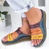 Schuhe Damen Dreifarbige Sandalen Damen Strandkeil Damen Sandalen Plattform Slip On Dicker Boden Retro Rom Stil Schuhe Weiblich C0410