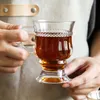 Wine Glasses European Style Retro Amber Relief Transparent Small Glass Cup Drink Milk Tea Simple High Foot