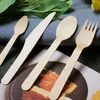 300pcs 유용한 숟가락 포크 나이프 휴대용 일회용 나무 칼 붙이 대나무 flatware 가방 식기 식기 팩 선물 칼 세트