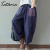 Tataria hoge getailleerde broek voor vrouwen katoen linnen wide been losse casual enkellang lengte pantalons giet femmes 210514