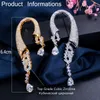 Dubai Gold Color Women Wedding Party Jewelry Long Dangling Drop African Cubic Zirconia Golden Earring for CZ449 210714