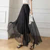 SURMIITRO mode été longue Tulle jupe femmes Style coréen élégant maille taille haute Maxi une ligne jupe femme 210712