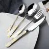 Uppspirit 4 16 24pcs guld rostfritt stål bestick uppsättning gaffelskedar kniv silverware kit lyxig porslin dinnerware för hem 210928