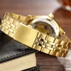 Luxe Strass Squelette Or Mécanique Montre Hommes Automatique Auto-Vent Montres En Acier Inoxydable Bande Montre-Bracelet Homme Montres-Bracelets