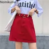 Nomikuma Yaz Yüksek Bel Denim Etek Kadın Katı Renk Kanat Dantel Yukarı Rahat Moda Mini Etekler Kore Streetwear 3B780 210514
