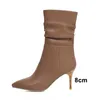 Meotina Midd Calf Buty Damskie Buty Szpiczaste palec Stiletto Obcasy Lady Boots Plised Slip On Fashion Boots Kobieta Zima Żółty 43 210608