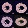 سلاسل Iced Out Bling Zircon 1 Row Tennis Chain Men Hip Hop Jewelry Pink Gold Sier Necklace SMTCF L1DEP