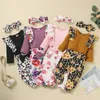 2021 Winter baby baby 3 stks kleding set lange mouwen meisjes ruches romper bodysuit + luipaard floral bedrukte broek outfits kleding 4 kleuren