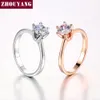 Vigselring för kvinnor roséguld färg Sexklor Cubic Zirconia Rundskuren 6mm Modesmycken R013 R014