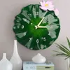 Stor 3D Creative Art Green Lotus Modern Design Silent Pastoral Kök Klocka Wanduhr Väggklockor Heminredning 210414