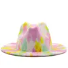 الملونة واسعة بريم الكنيسة ديربي الأعلى قبعات بنما شعر فيدورا قبعة للرجال النساء الصوف الاصطناعي النمط البريطاني جاز