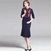 Fashion Autumn Womens Elegant Vintage Flower Embroidery Work Office Casual Midi Party Fitted Bodycon Mermaid Dress 210416