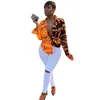Женская печатающая буква Блузка с длинным рукавом кнопка поднял лоскутное сексуальное повседневная мода женское Bluas African Femme летние осенние вершины 210416