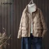 Lagabogy Autumn Winter Coat Women Ultra Light White Duck Down Parka Short Loose Puffer Jacket Female Casual Outwear 210923