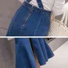 Spring Denim Skirt Women Mermaid Trumpet Suspender Overalls Ruffles Mid-calf Empire High Waist Jeans Plus Size B02001B 210421