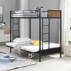 ABD stok yatak odası mobilya rustik ikiz tam metal ranza, dönüştürülebilir futon yataklar, siyah A33