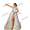 Linie A Tüll Brautkleider Spitze Applikation aushöhlen Sexy Brautkleider Side Split Robe De Mariage Pplique