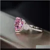 Drop Delivery 2021 Serce Cut 5ct Pink Sapphire Diamond Ring 925 Sierling Sier Zaręczyny Band Pierścienie Dla Kobiet Fine Jewelry 1xMU0