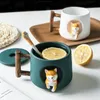 Tazas Decoración del hogar Animal de dibujos animados lindo Shiba Inu Taza de cerámica Creativa Navidad Regalo de San Valentín Pareja con tapa Cuchara Taza de café 2649