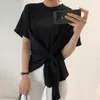 Korejpaa Dames T-shirt Zomer Koreaanse Chique Girls Niche Design Ronde hals Losse Casual Onregelmatige Twist Short-Mouwen Pullover 210526