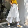 Solid Color Irregular High Waist Pleated Skirt Women Japanese Style White Black Long Skirt Summer Wild Cargo Skirt Streetwear 210619