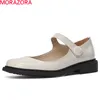 Morazora lederen schoenen vrouwen mode vierkante teen casual enkele schoenen zomer comfortabele dames pompen rijst wit 210506